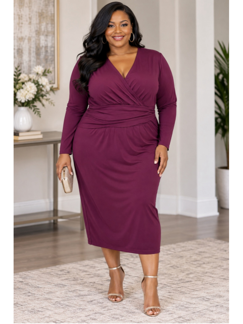 Torrid Midi Dress Size Purple V-Neck Long Sleeve Women's Size 1X